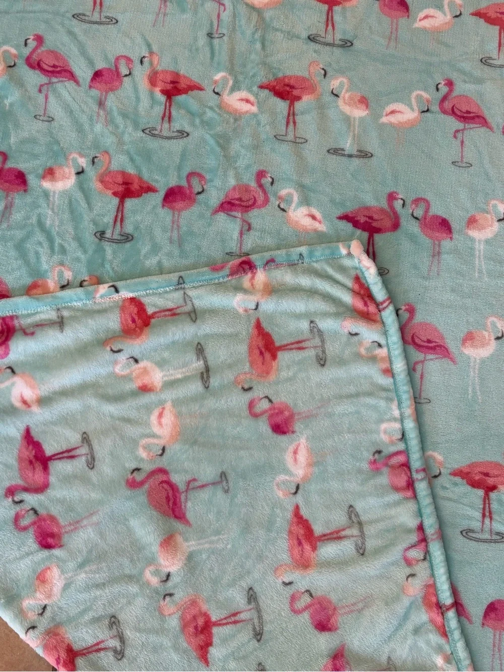 JCPenney Home Plush Flamingo Throw Blanket Aqua Pink 48” x 65” Soft
